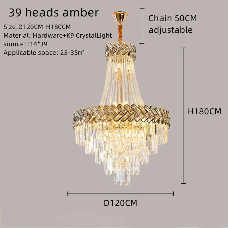 Nordic luxury K9 crystal chandelier by Lamp Post with smoky grey finish, 100cm diameter, ideal for modern living room lighting.