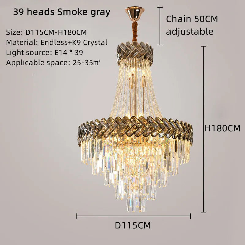 Smoky grey 2024 Nordic modern luxury K9 crystal chandelier by Lamp Post, 100cm diameter, ideal for living room lighting.