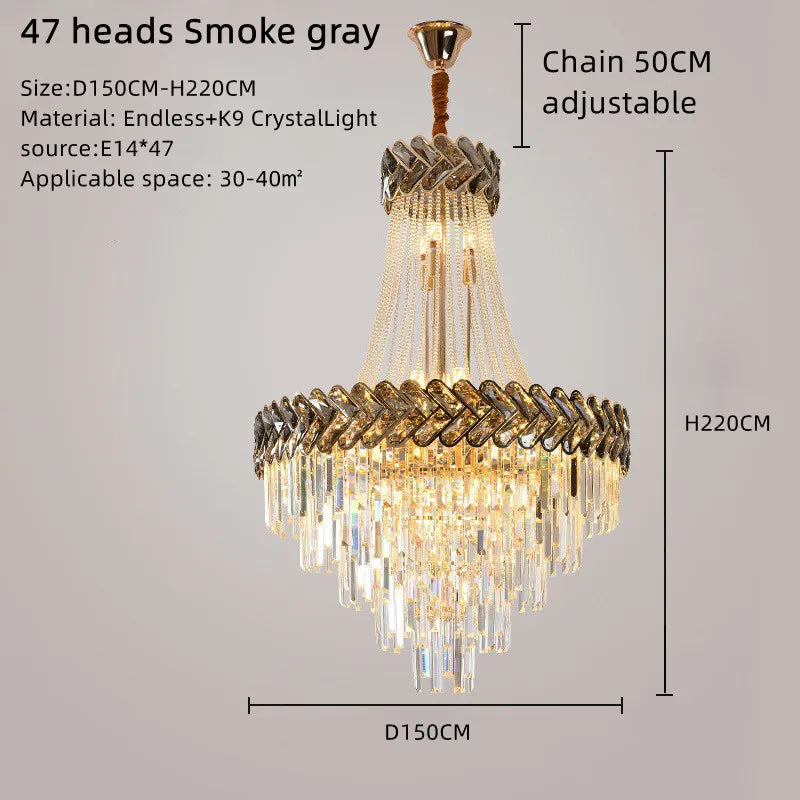 Smoky grey 2024 Nordic modern luxury K9 crystal chandelier by Lamp Post with cold white lighting for living room decor.