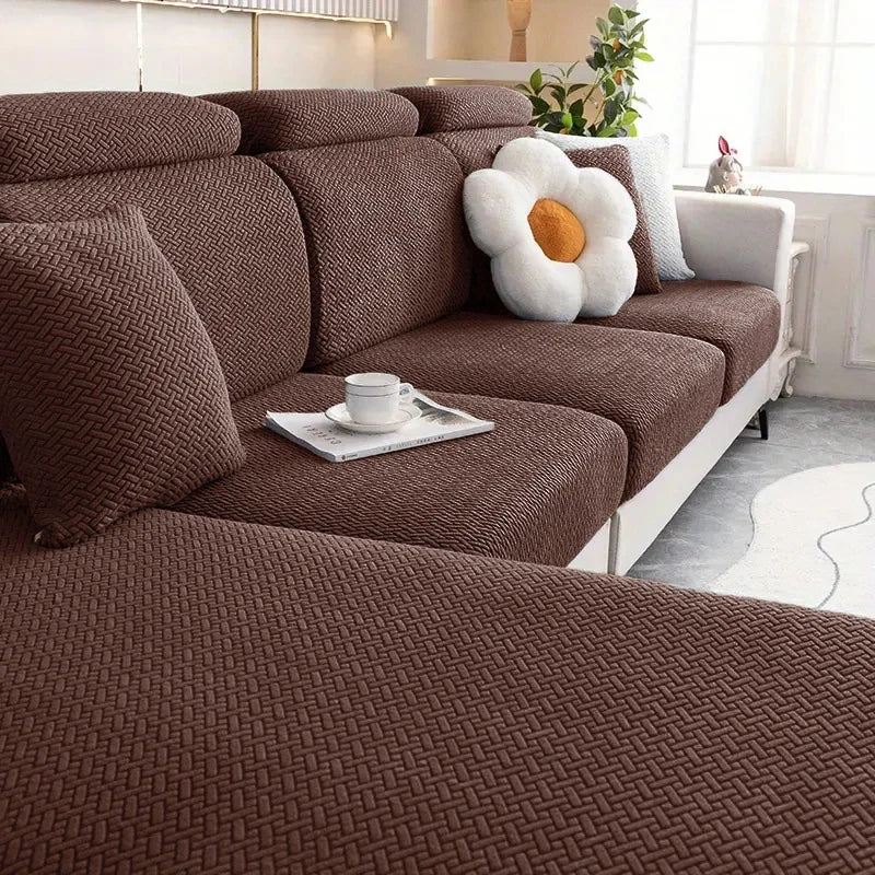 Lamp Post sofa seat cushion cover for L-shape furniture, protects and updates living room seating with a stylish coffee color.