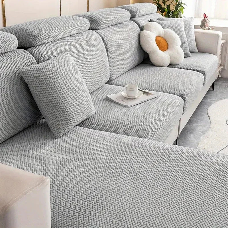 Lamp Post sofa seat cushion cover for L-shape living room furniture, protects and updates sofa with a stylish fabric design.