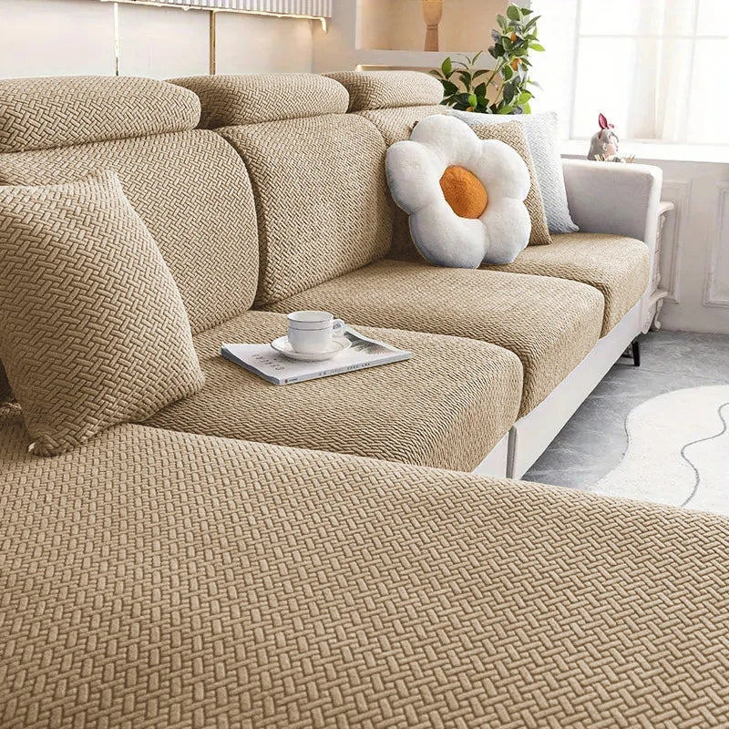 Lamp Post sofa seat cushion cover for L-shape living room furniture, protects and refreshes sofa cushions.