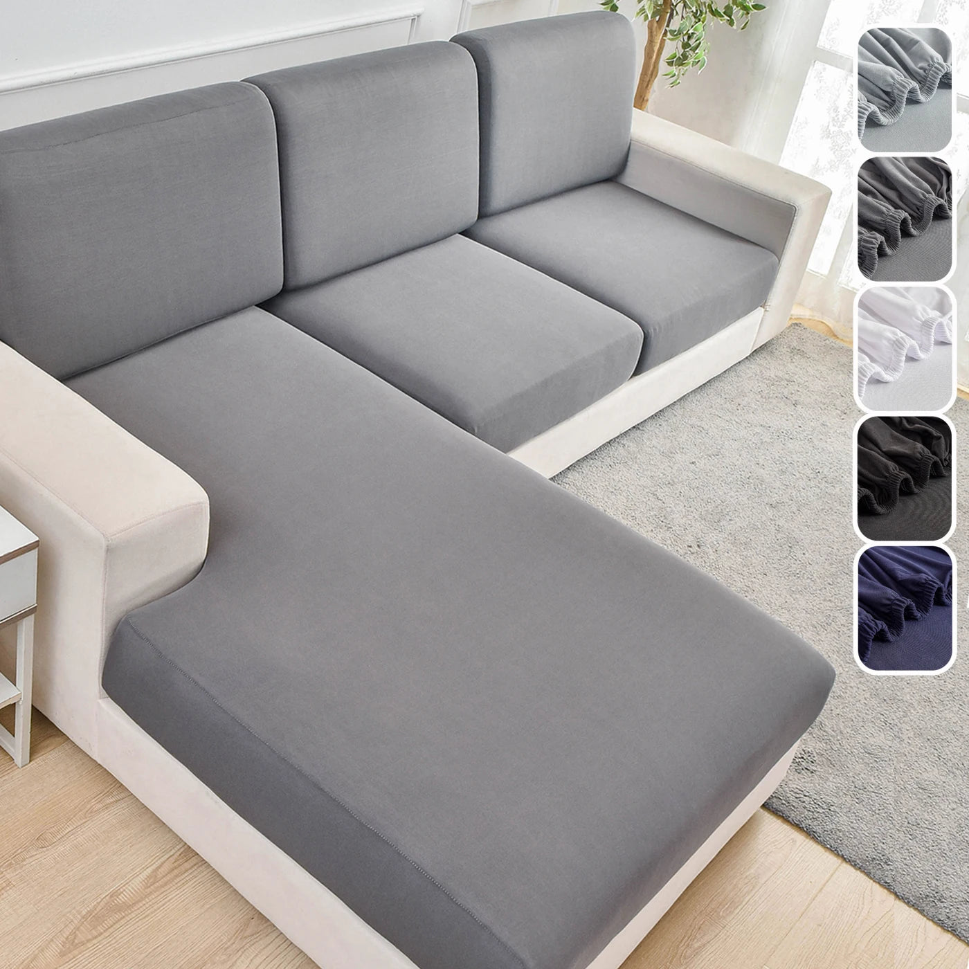 Lamp Post sofa cover in blue, protecting a sofa in a living room for a stylish home decor update.
