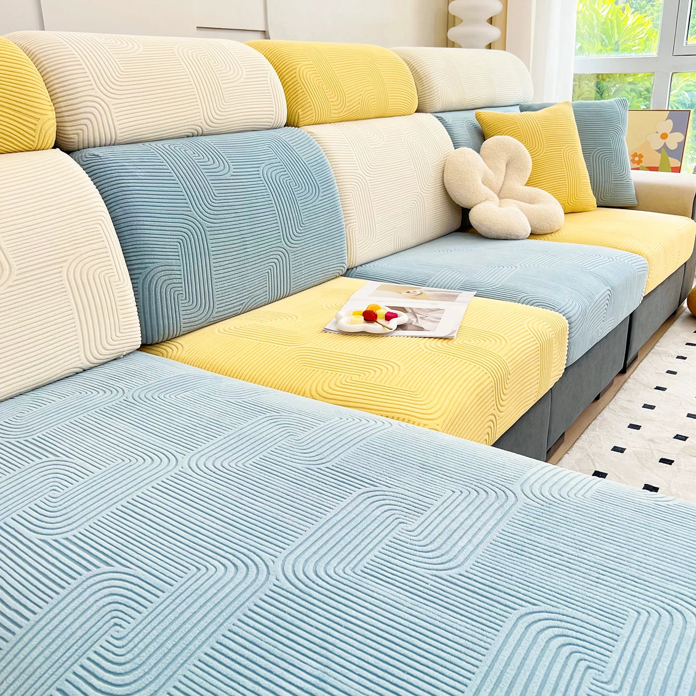 Lamp Post sofa seat cushion cover in color 06, protective fabric for living room sofa seats, fits L-shaped sofas.