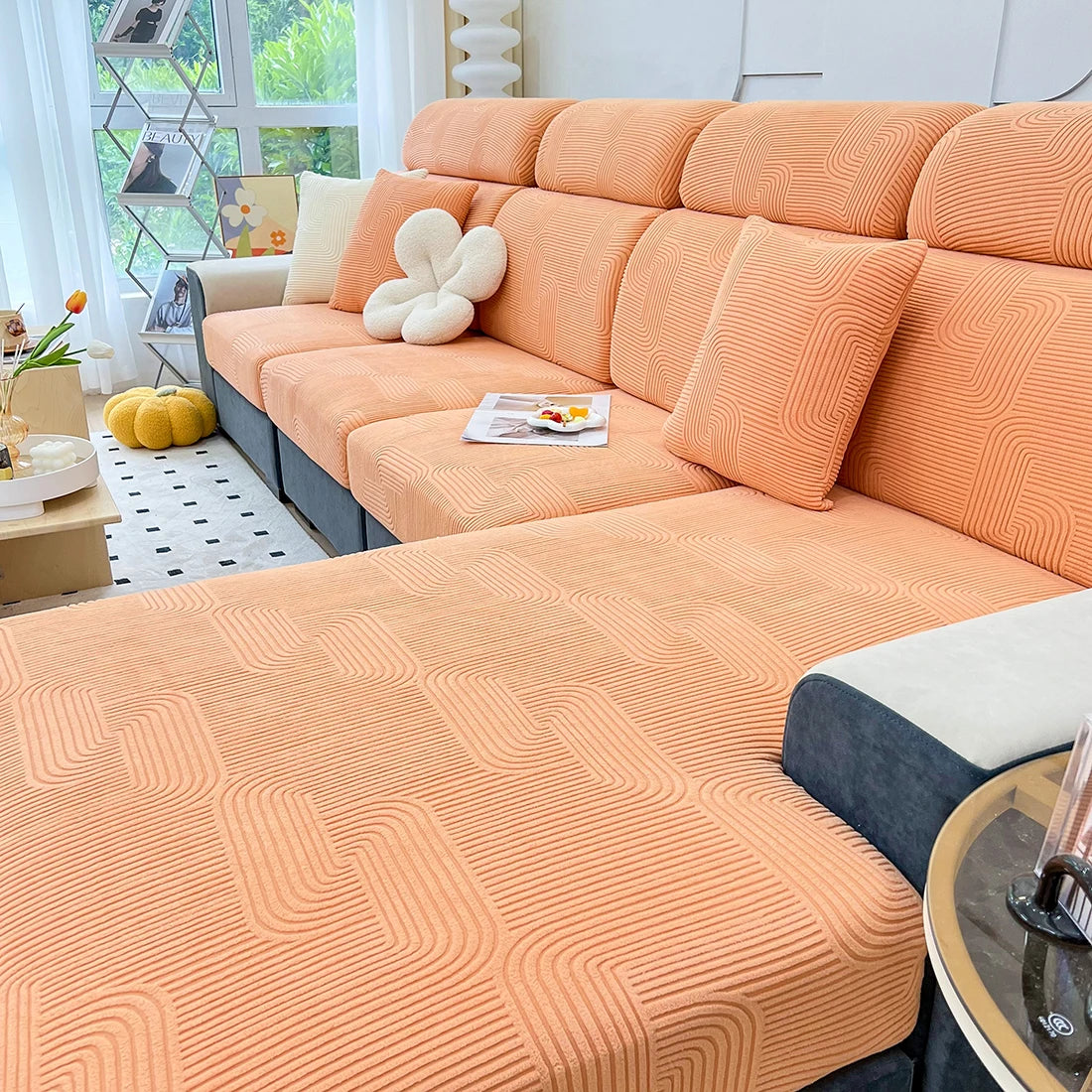 Lamp Post sofa seat cushion cover for living room, protective sofa cover in color 06, fits L-shaped sofa seat cushions.