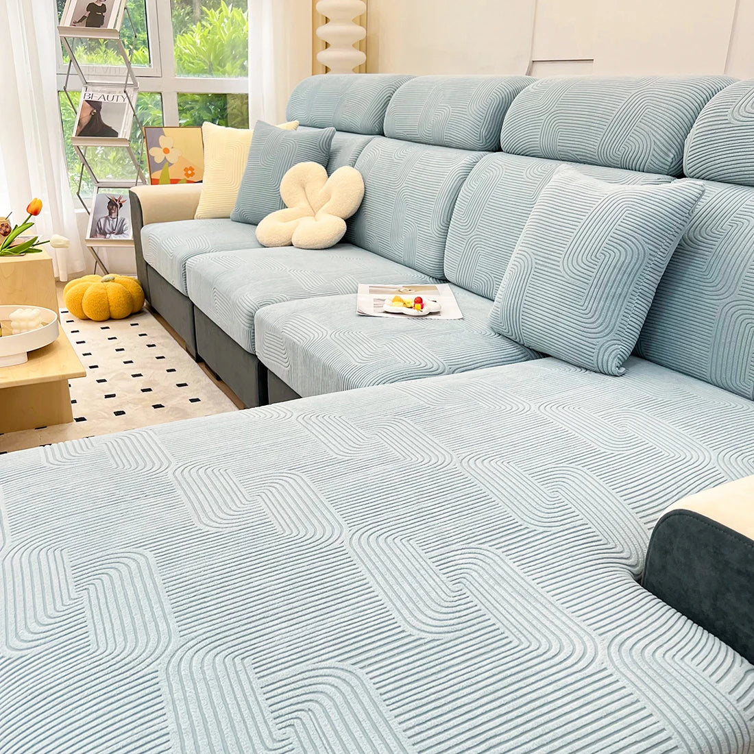 Lamp Post sofa seat cushion cover for living room, protector sofa cover in color 06, fits L-shaped sofas, provides comfortable protection.