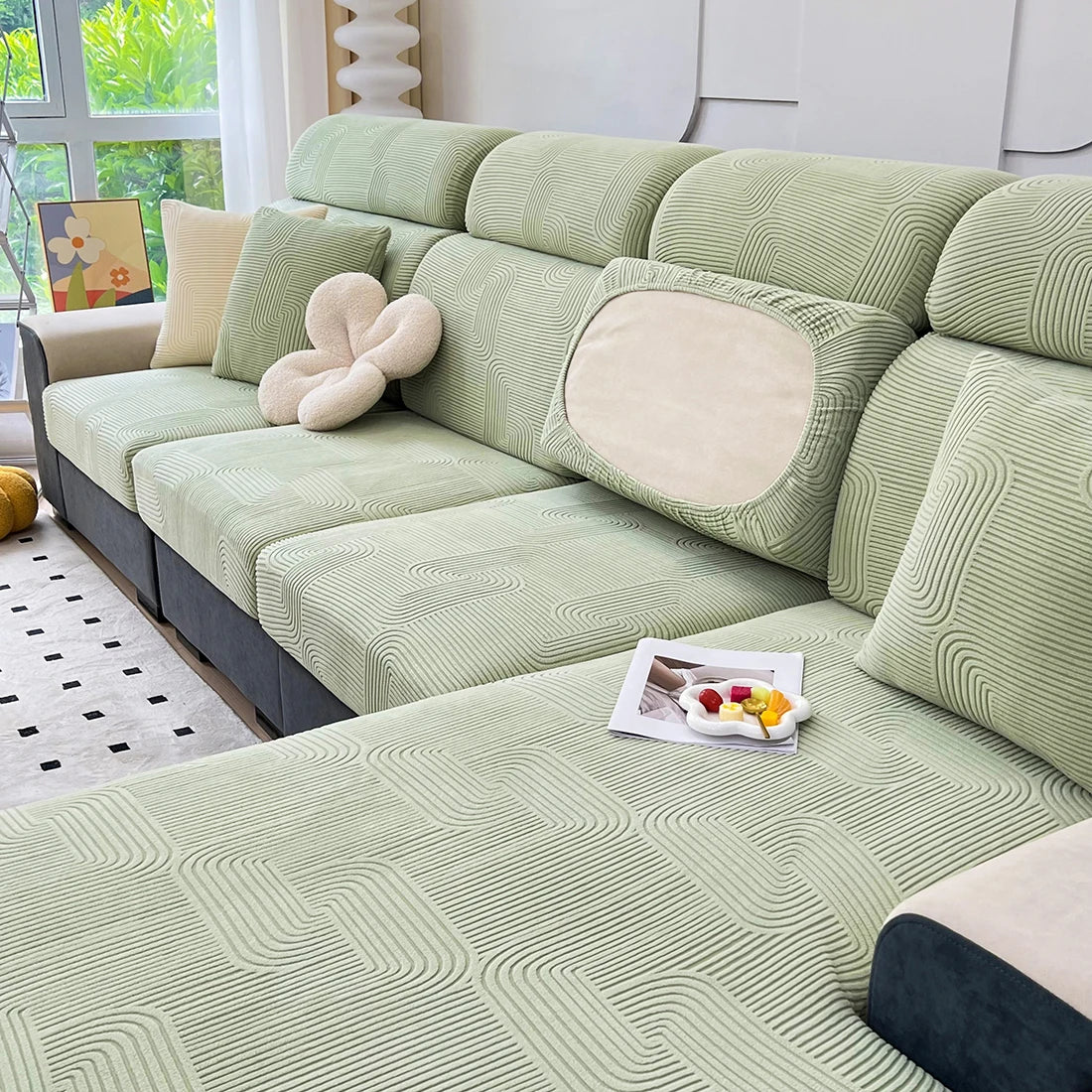Lamp Post sofa seat cushion cover for living room, protector sofa cover in color 06, fits L-shaped sofas, provides protection and style.