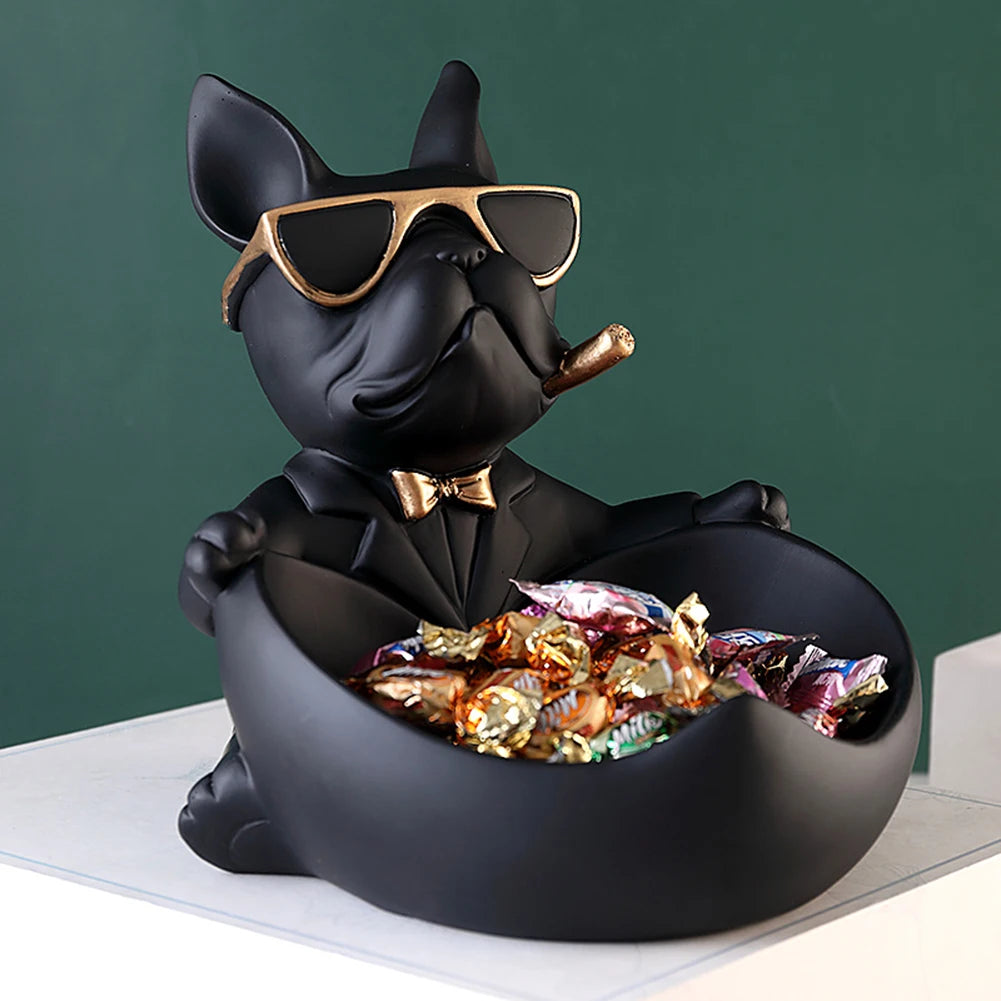 Lamp Post resin bulldog figurine, dog sculpture and storage box, detailed home decor ornament, realistic puppy statue for interior display.