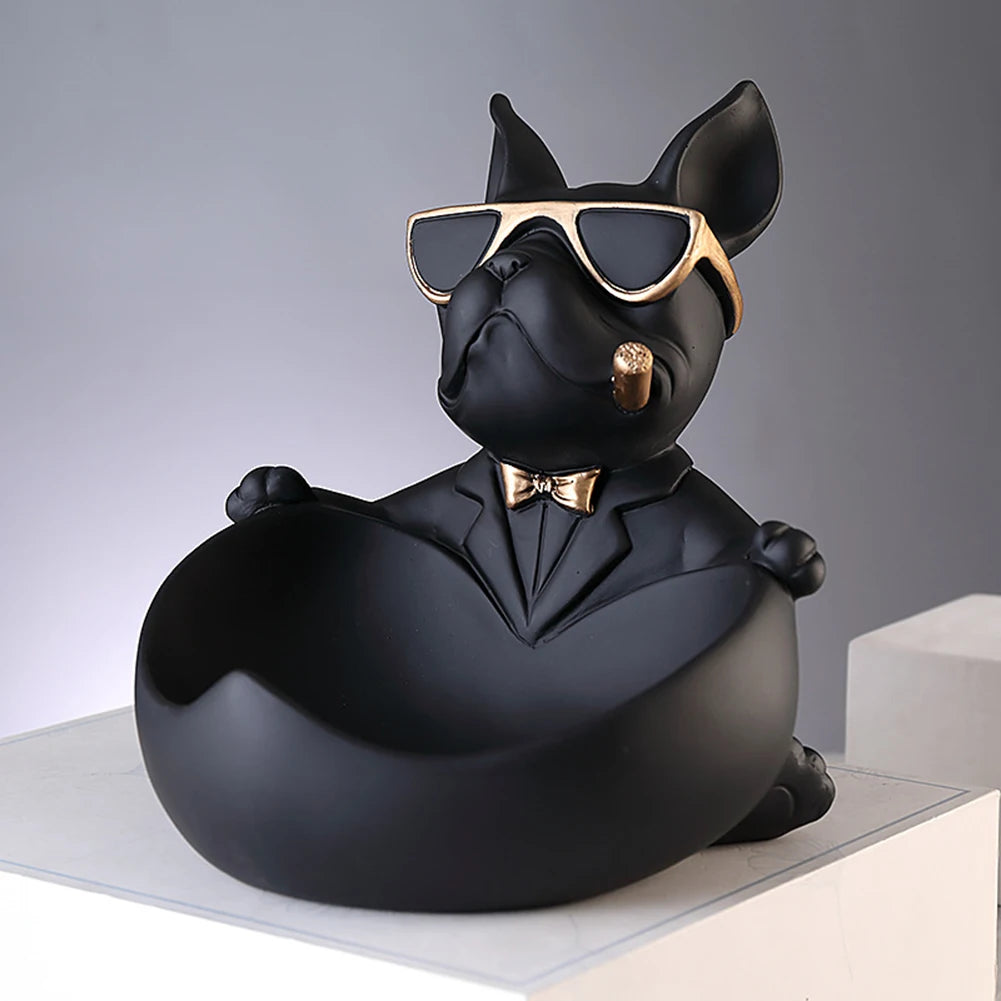 Lamp Post Bulldog figurine and dog sculpture serving as a decorative resin storage box, crafted as a charming home ornament.