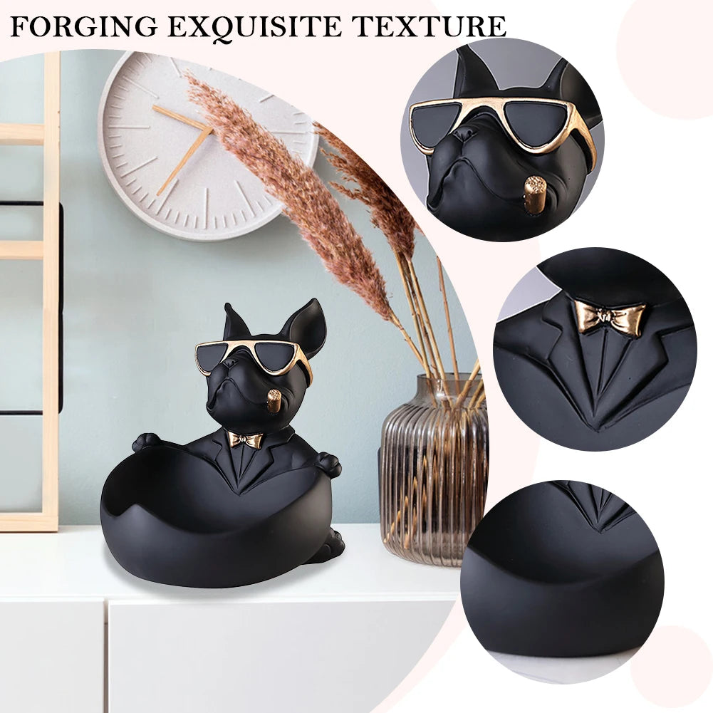 Lamp Post Bulldog figurine with dog sculpture and storage box, made of resin, decorative home decor animal ornament.