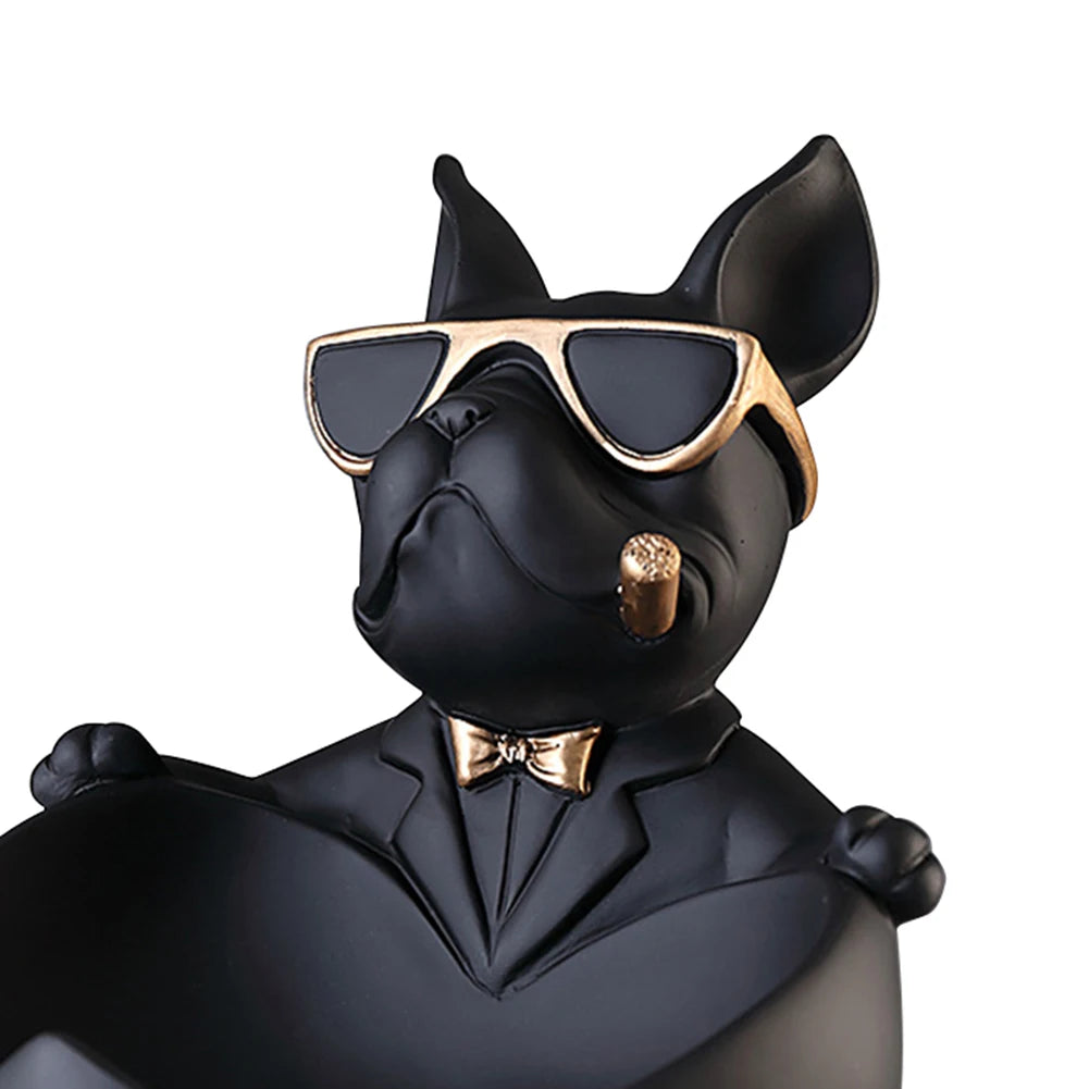 Lamp Post bulldog figurine and sculpture, resin dog statue with storage box, decorative animal ornament for home decor.
