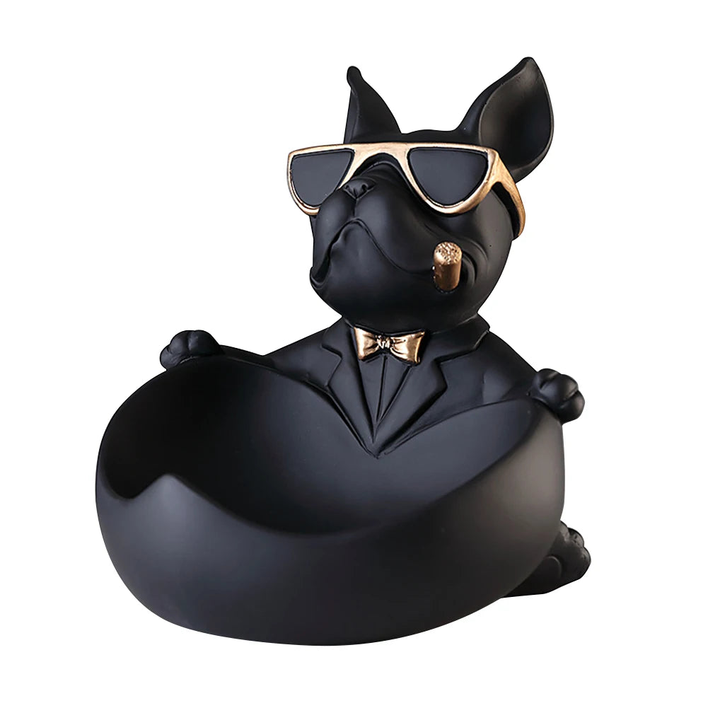Lamp Post bulldog figurine and sculpture, resin dog statue with storage box and decorative animal ornament for home decor.