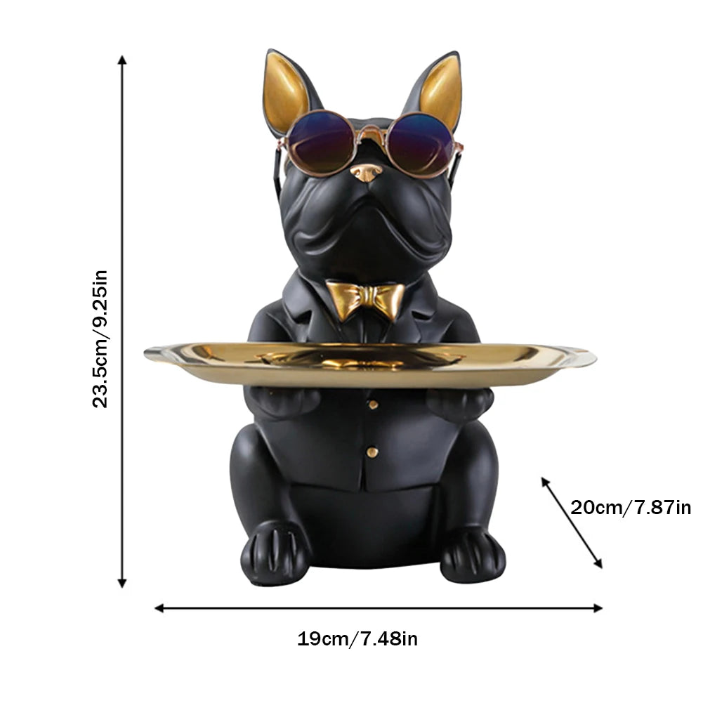 Lamp Post home decor bulldog figurine, resin dog sculpture with storage box, decorative animal ornament for home decor.