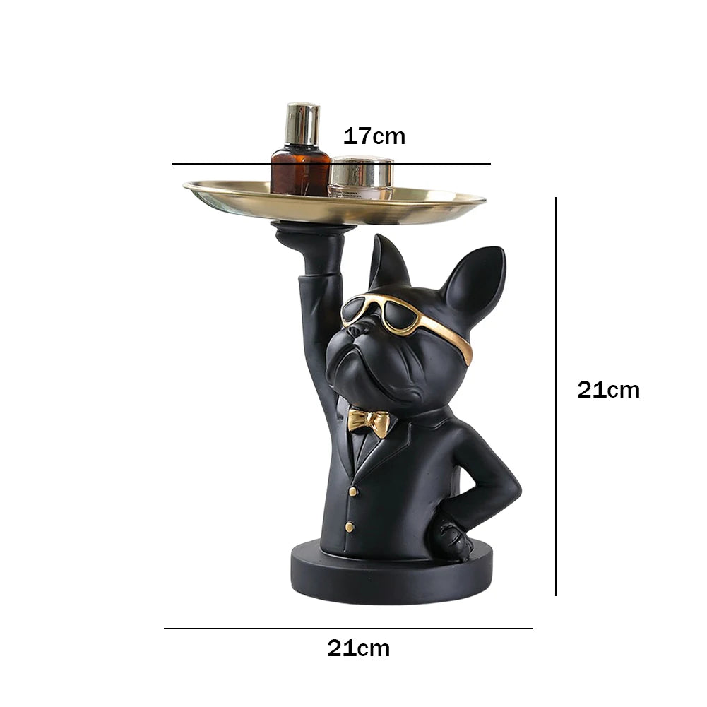 Lamp Post Bulldog figurine and dog statue storage box, resin craft animal ornament and home decor sculpture.