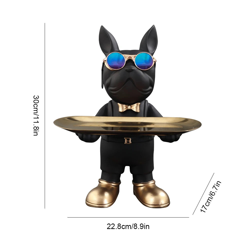 Lamp Post Bulldog figurine, resin dog sculpture with storage box, detailed animal ornament for home decor and art display.