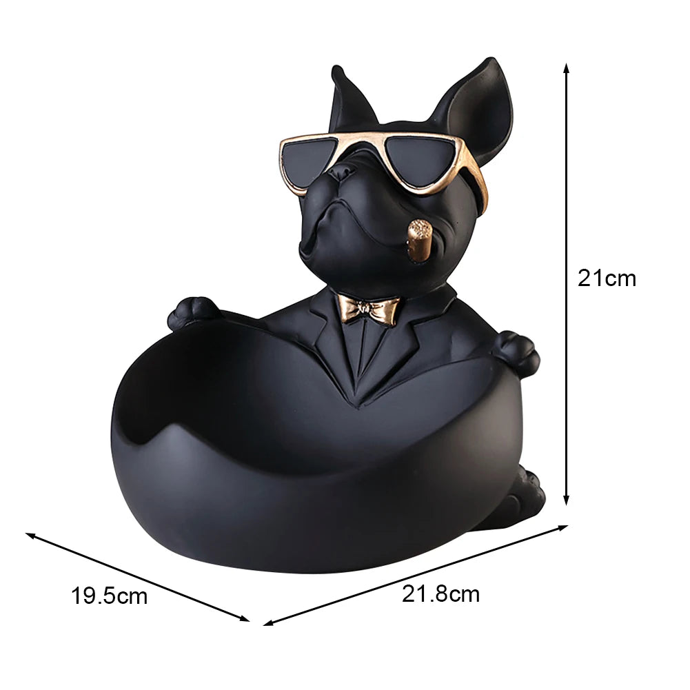 Lamp Post bulldog figurine and sculpture, resin dog statue with storage box, decorative animal ornament for home decor.