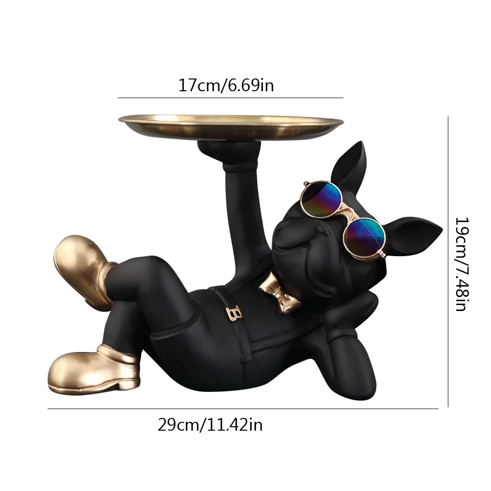 Lamp Post Bulldog figurine, resin dog sculpture with storage box, detailed home decor ornament, realistic puppy design.