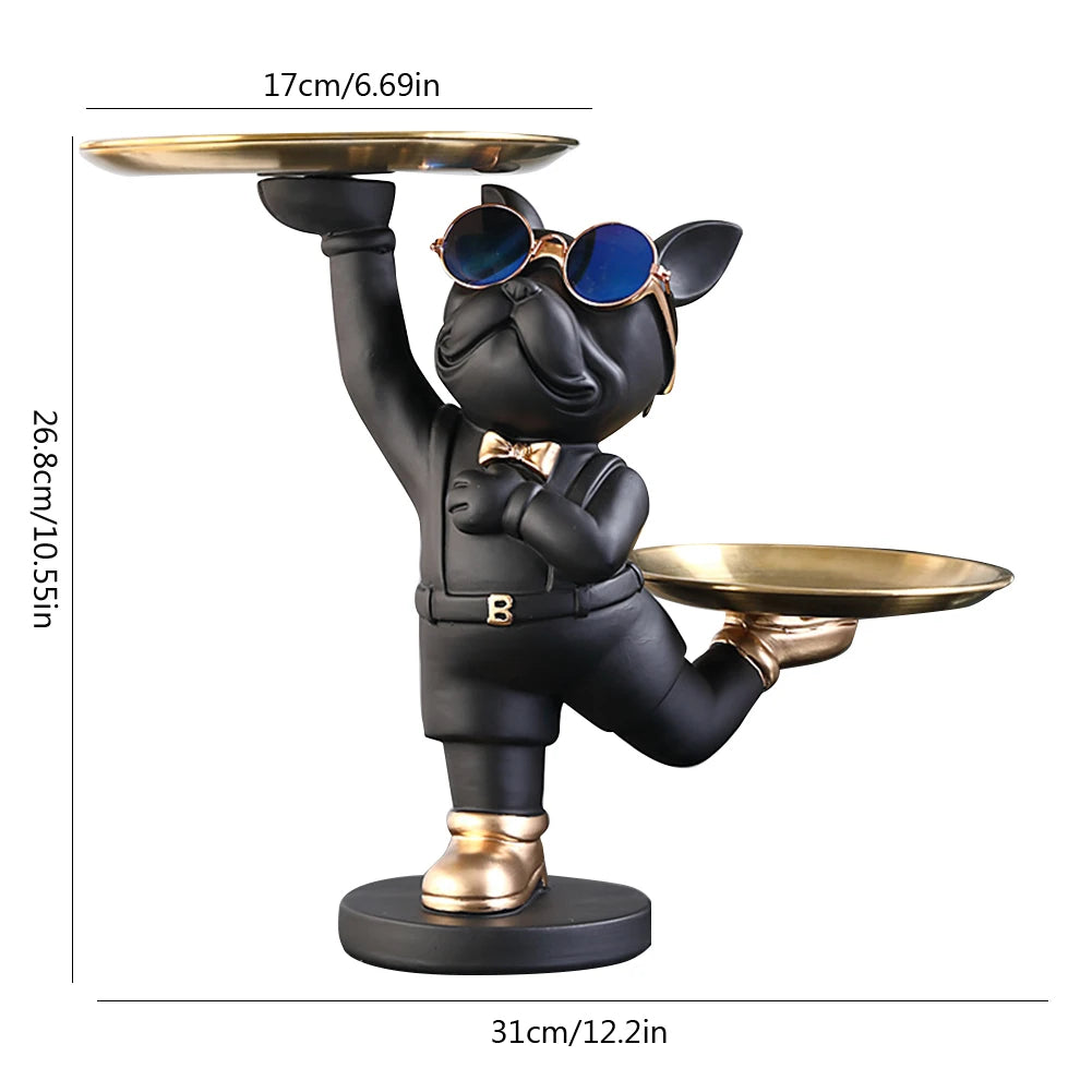 Lamp Post Bulldog figurine with a resin dog sculpture serving as a storage box and decorative animal ornament.