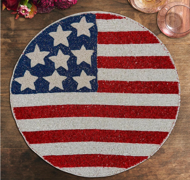 Set of two USA flag placemats by Lamp Post, heat and scratch-resistant table decor for patriotic dining.