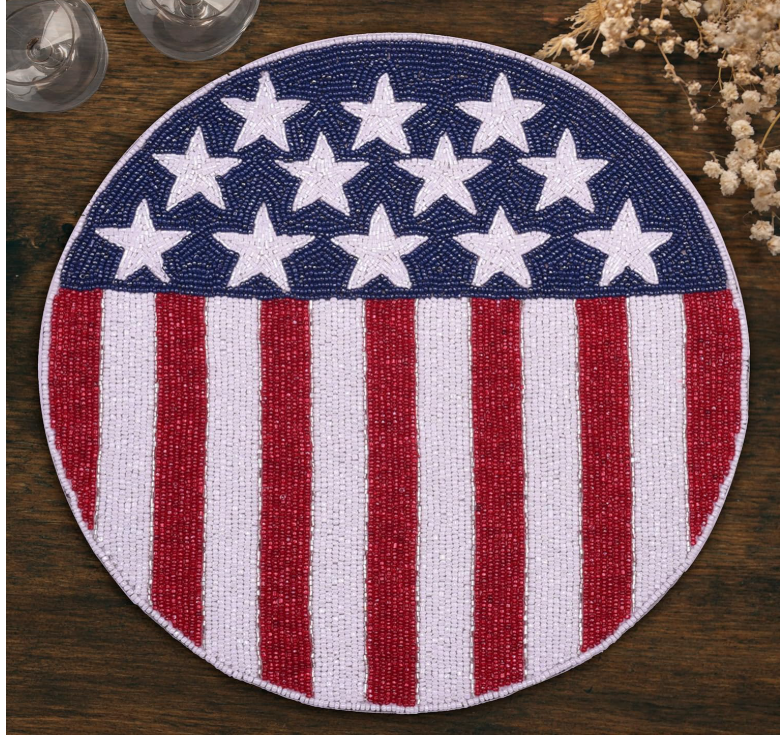 Set of two USA flag placemats by Lamp Post, heat and scratch-resistant table decor for patriotic dining.