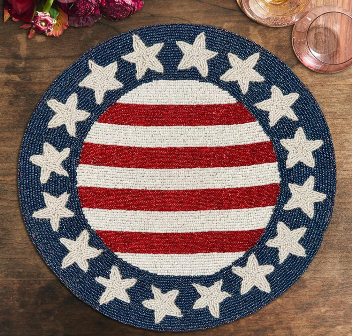 Set of two USA flag placemats by Lamp Post, heat and scratch-resistant table decor for patriotic dining.