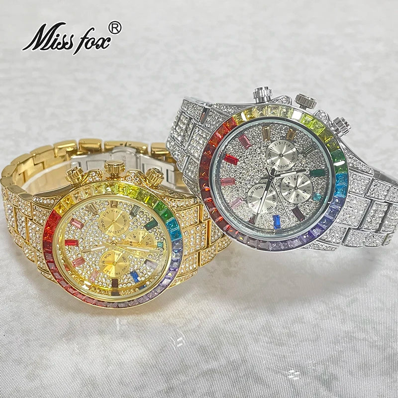 Men’s gold luxury watch with diamond accents in hip hop style by Lamp Post, featuring a bold, stylish design and gold-tone finish.