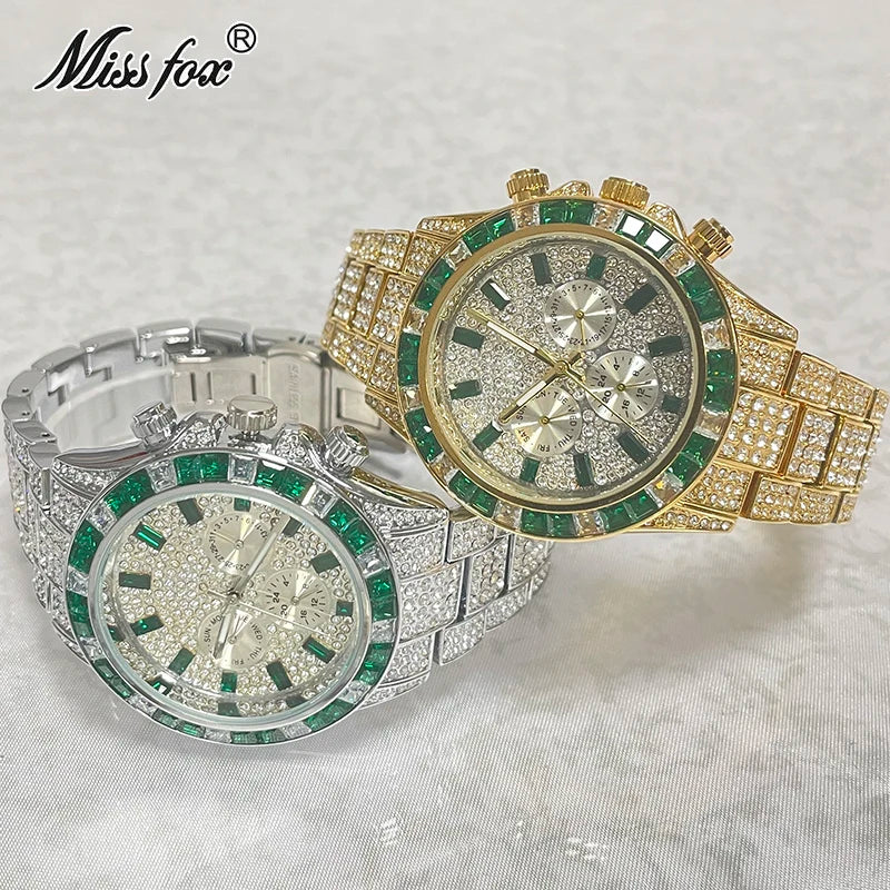 Men’s gold luxury watch by Lamp Post featuring diamond accents and a hip hop style design.