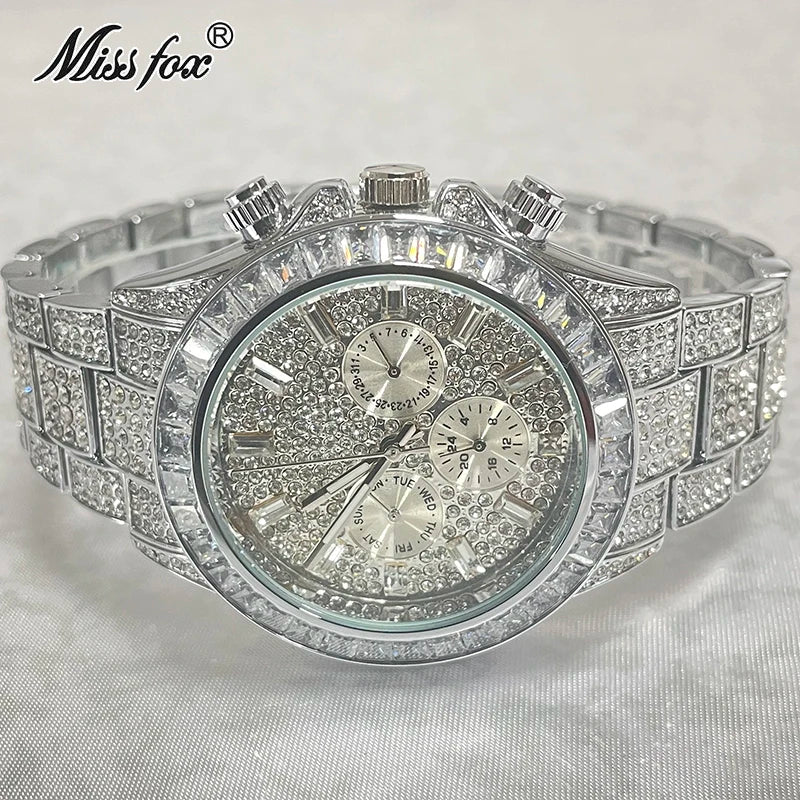 Men’s gold luxury watch with diamond accents in hip hop style from Lamp Post, featuring a bold design and metallic finish.