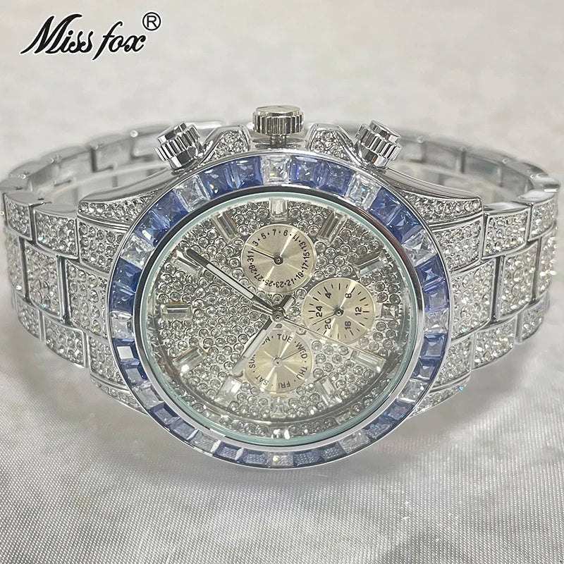 Men’s gold luxury watch by Lamp Post featuring diamond accents and hip-hop style design.