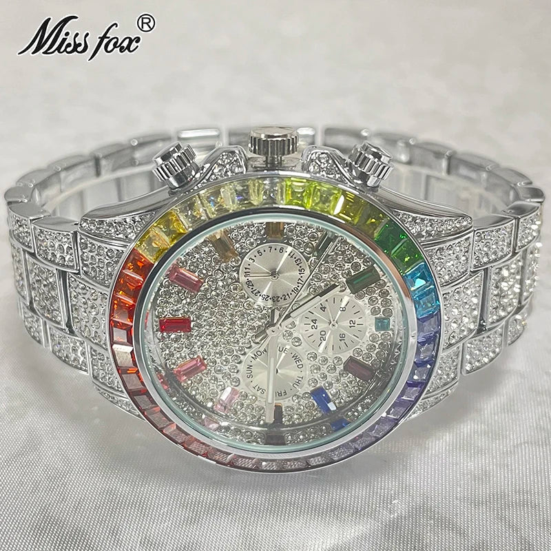 Men’s gold luxury watch with diamond accents in hip hop style by Lamp Post, featuring a bold design and intricate details.