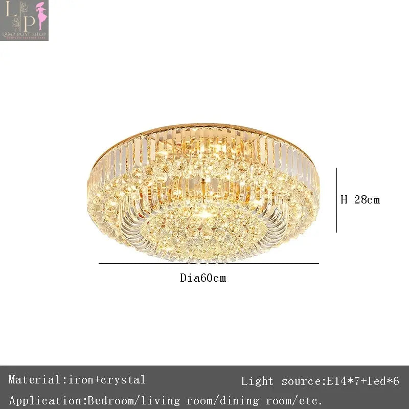 European crystal LED ceiling chandelier by Lamp Post with warm gold finish, ideal for living room and foyer decor.