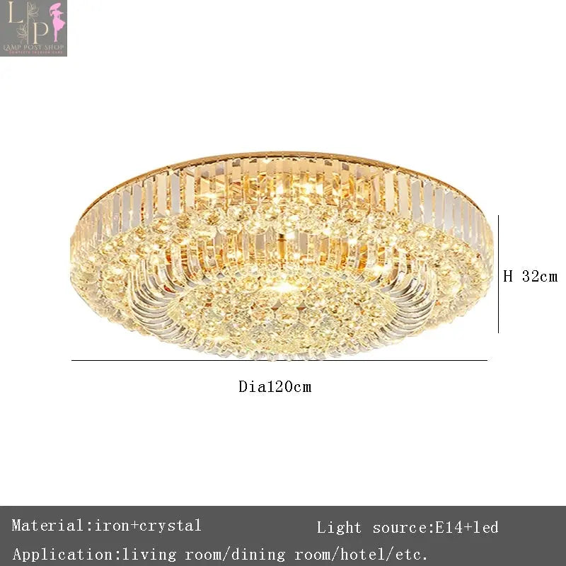 European crystal LED ceiling chandelier by Lamp Post with gold finish, elegant design, perfect for living rooms and foyers.