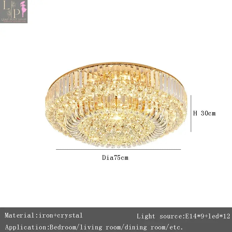 European crystal LED ceiling chandelier by Lamp Post with warm gold finish, ideal for living rooms and foyer decor.