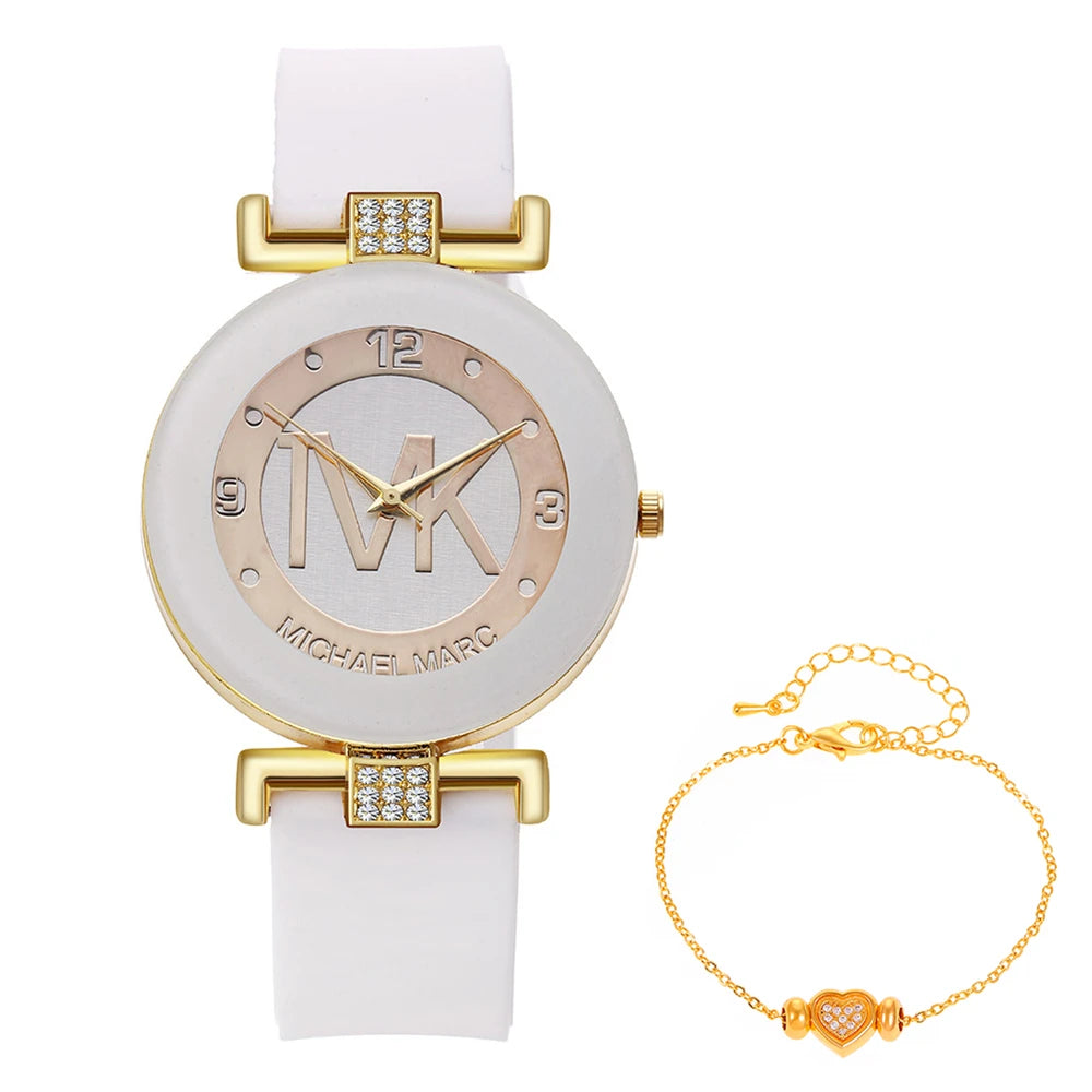 White women's fashion watch by Lamp Post featuring a simple, elegant design with a round clock face and minimalist style.