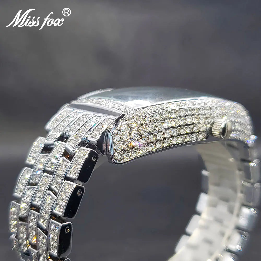 Black and gold iced out men's watch by Lamp Post with sparkling details and a sleek design.