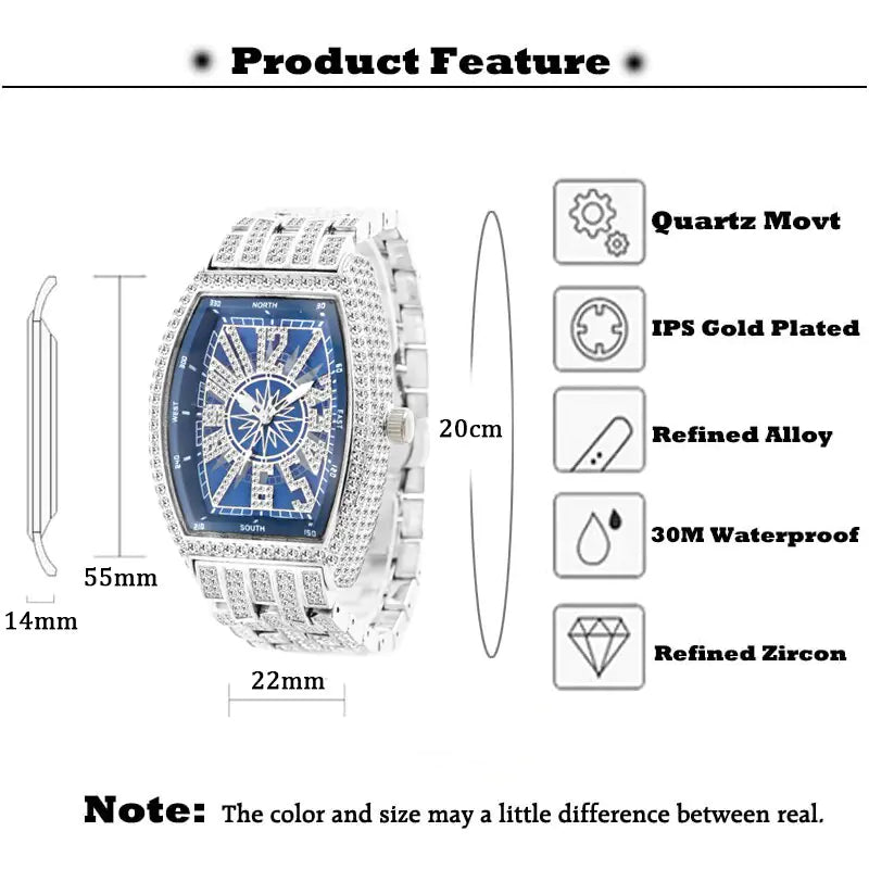 Black and gold iced out men's watch by Lamp Post with a sleek design and sparkling embellishments, showcasing a luxury watch style.