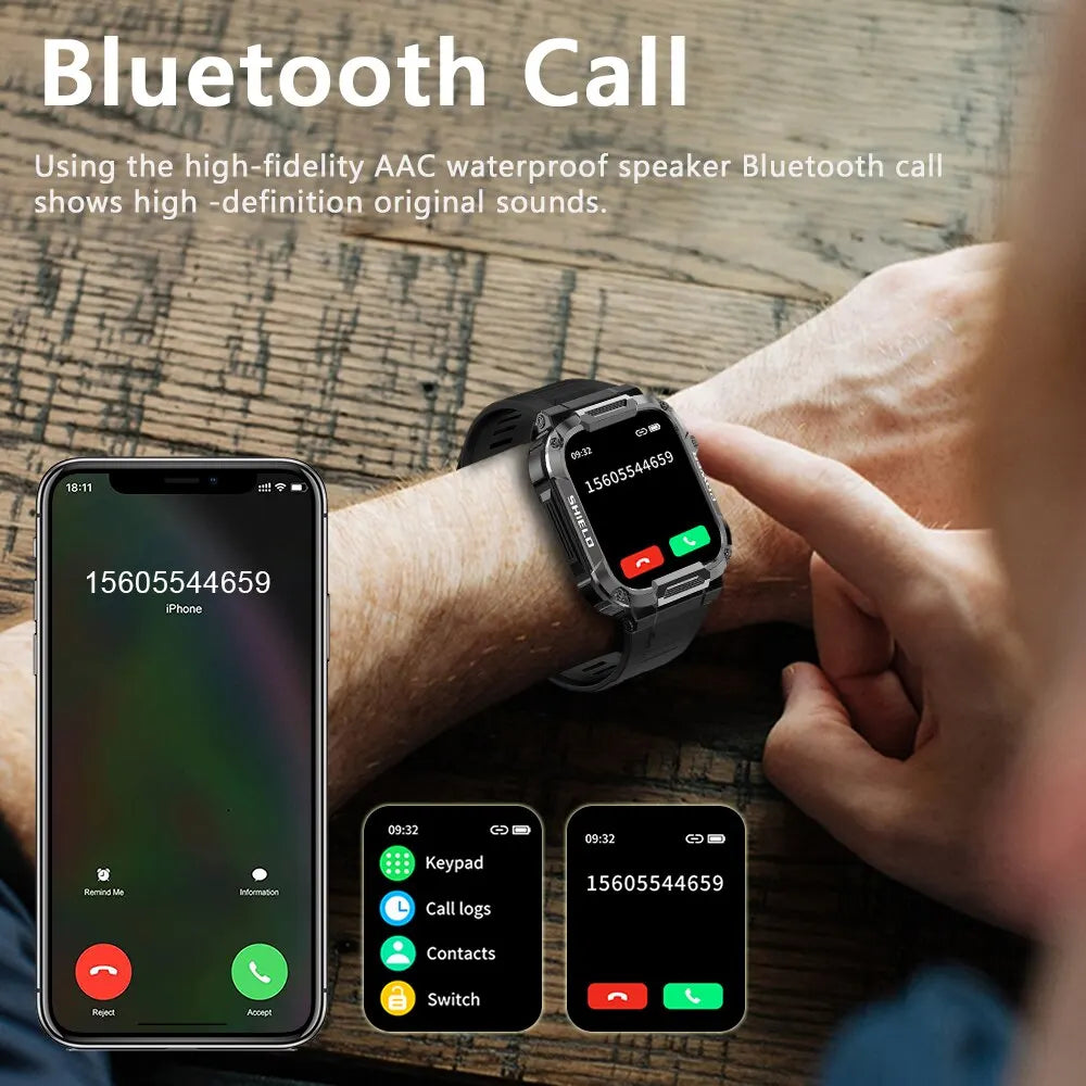 Black outdoor military smart watch for men by Lamp Post, featuring durable design and digital display.