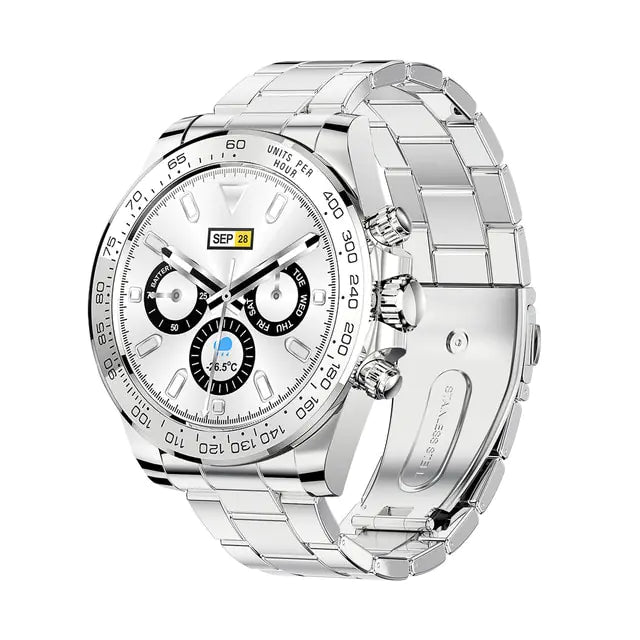 Black Lamp Post Pro Men Smart Watch showing digital display with fitness tracking and sleek watch face.