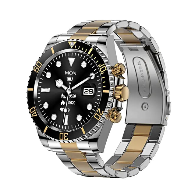 Black Pro Men Smart Watch by Lamp Post, featuring a sleek digital display and fitness tracking on a modern watch face.