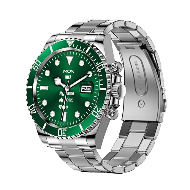 Black Pro Men Smart Watch by Lamp Post with digital display and fitness tracking features.