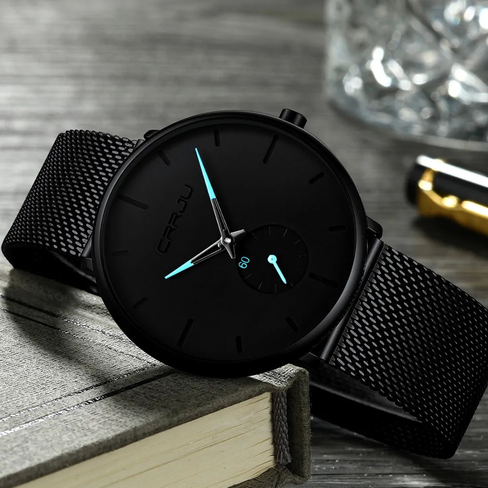 Black and red luxury quartz men's watch by Lamp Post with a sleek design and stainless steel band.