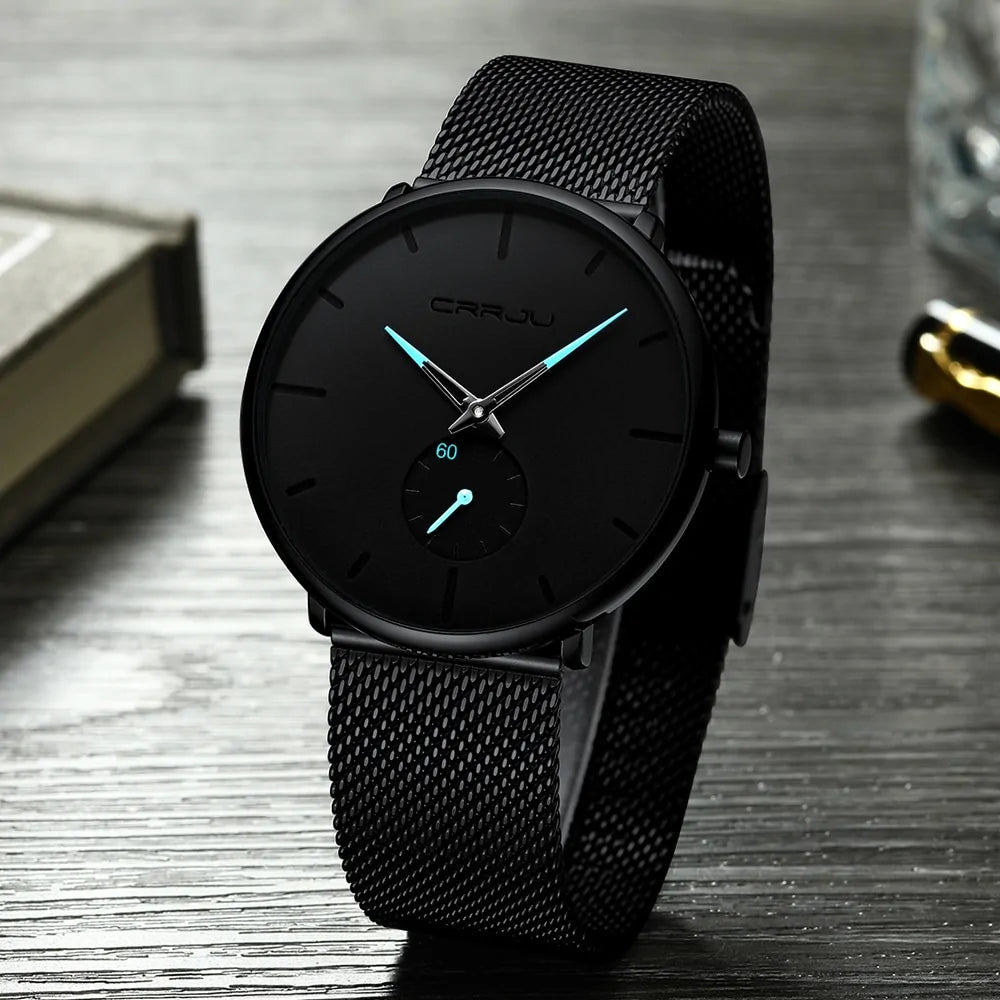 Black and red luxury quartz watch for men by Lamp Post, featuring a sleek design and precise timekeeping.
