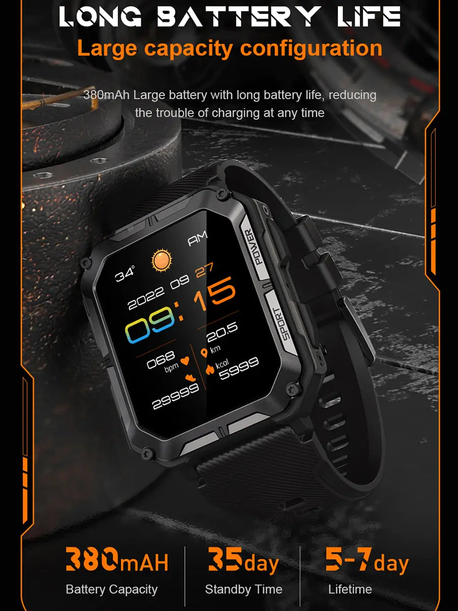 Black Lamp Post men's sport waterproof smartwatch with digital display, fitness tracking, and sleek design.
