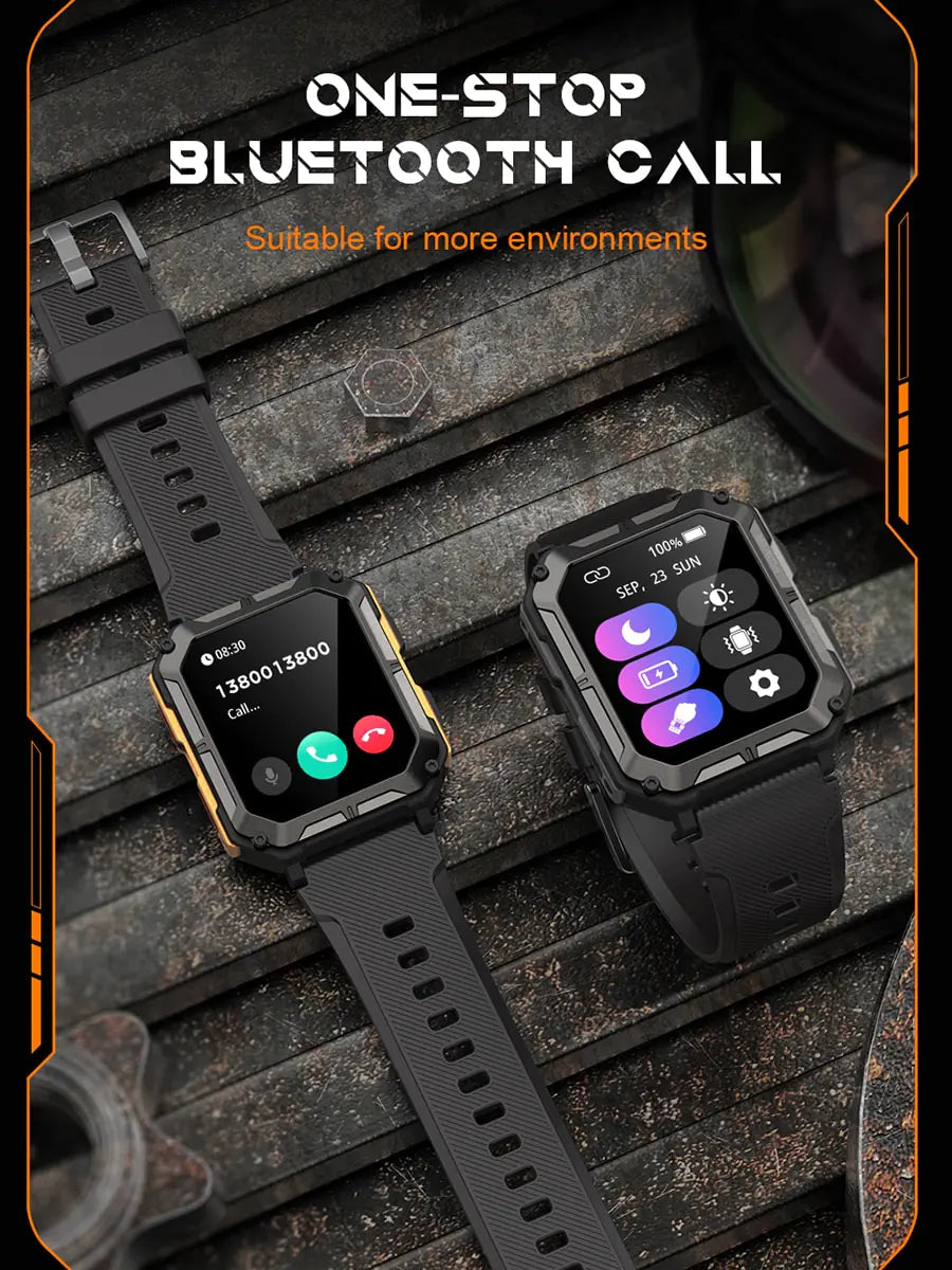 Black Lamp Post men's sport waterproof smartwatch with digital display and fitness tracking features.