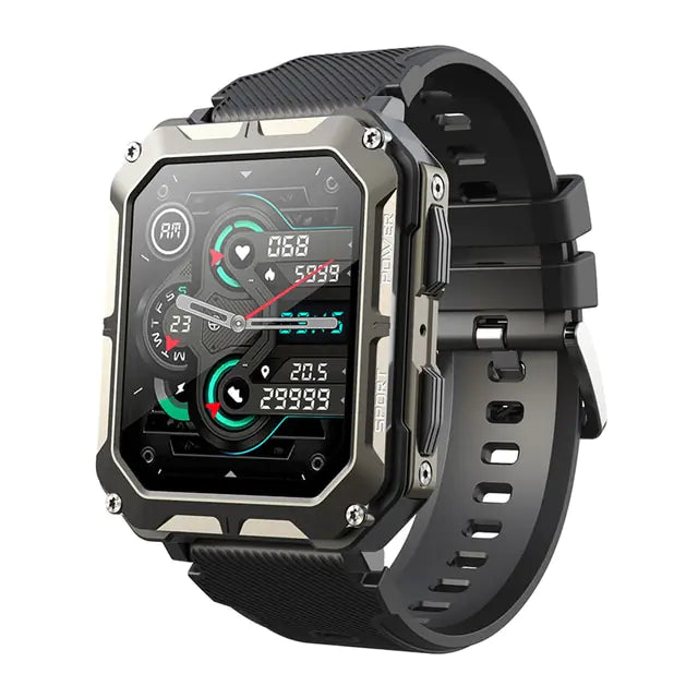 Black Lamp Post men's sport waterproof smart watch with digital display and fitness tracking features.