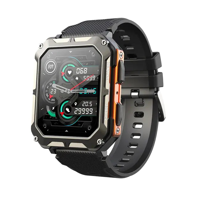 Black Lamp Post men's sport smartwatch with waterproof design, digital display, and fitness tracking features.