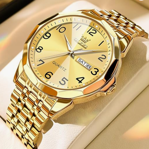 Men’s two-tone stainless steel luxury date watch by Lamp Post with diamond accents, analog quartz, luminous hands, and waterproof design.