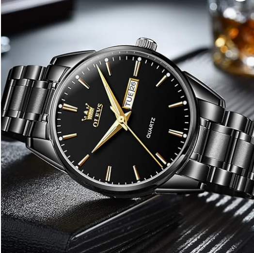 Men’s two-tone stainless steel luxury date watch by Lamp Post with diamond accents, luminous hands, waterproof, and quartz movement.
