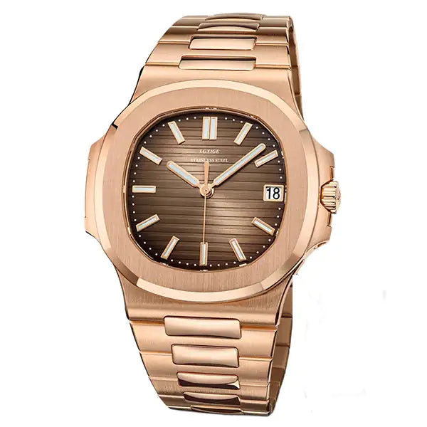 Bronze luxury military quartz watch for men by Lamp Post, featuring a sleek design and durable build.