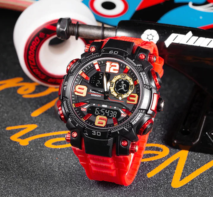 Military men's sports wristwatch by Lamp Post featuring digital display, outdoor design, and stopwatch functionality.